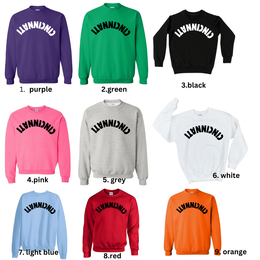 Cincinnati Upside Down Statement Sweatshirt (multiple color options)