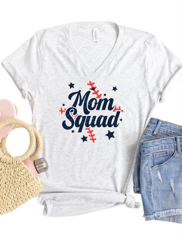 Mom Squad V Neck Baseball Tee