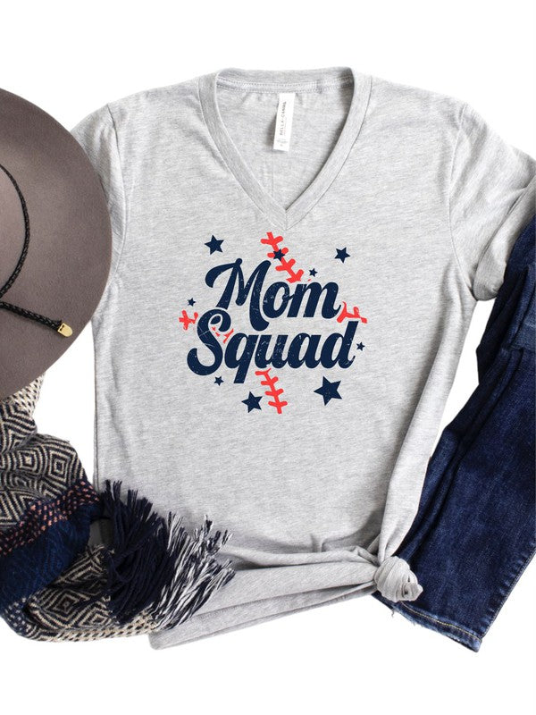 Mom Squad V Neck Baseball Tee