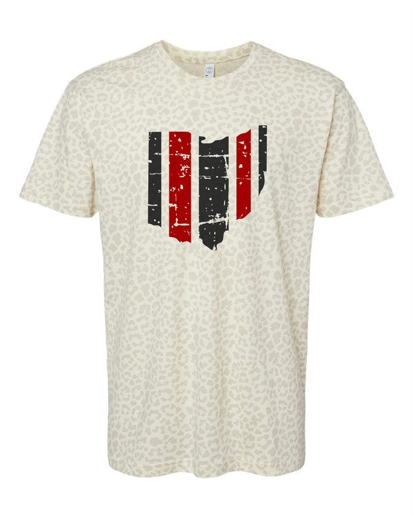 State of Ohio Scarlet and Gray Graphic Leopard Tee