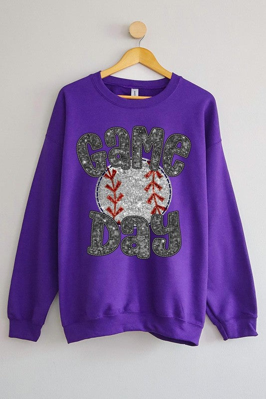 Baseball Game Day Faux Sequins Graphic Sweatshirts