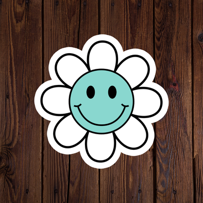Teal Smiley flower sticker