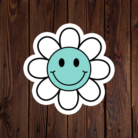 Teal Smiley flower sticker