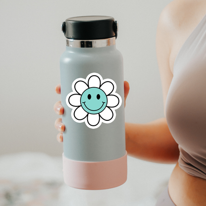 Teal Smiley flower sticker