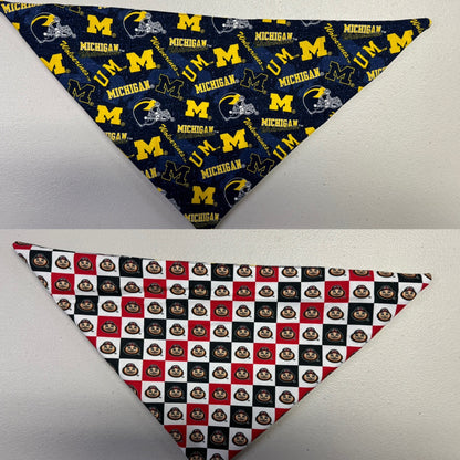 Reversible Michigan and Ohio State Pet Bandana