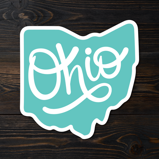 Teal Ohio Script Sticker