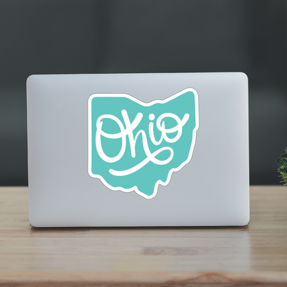 Teal Ohio Script Sticker