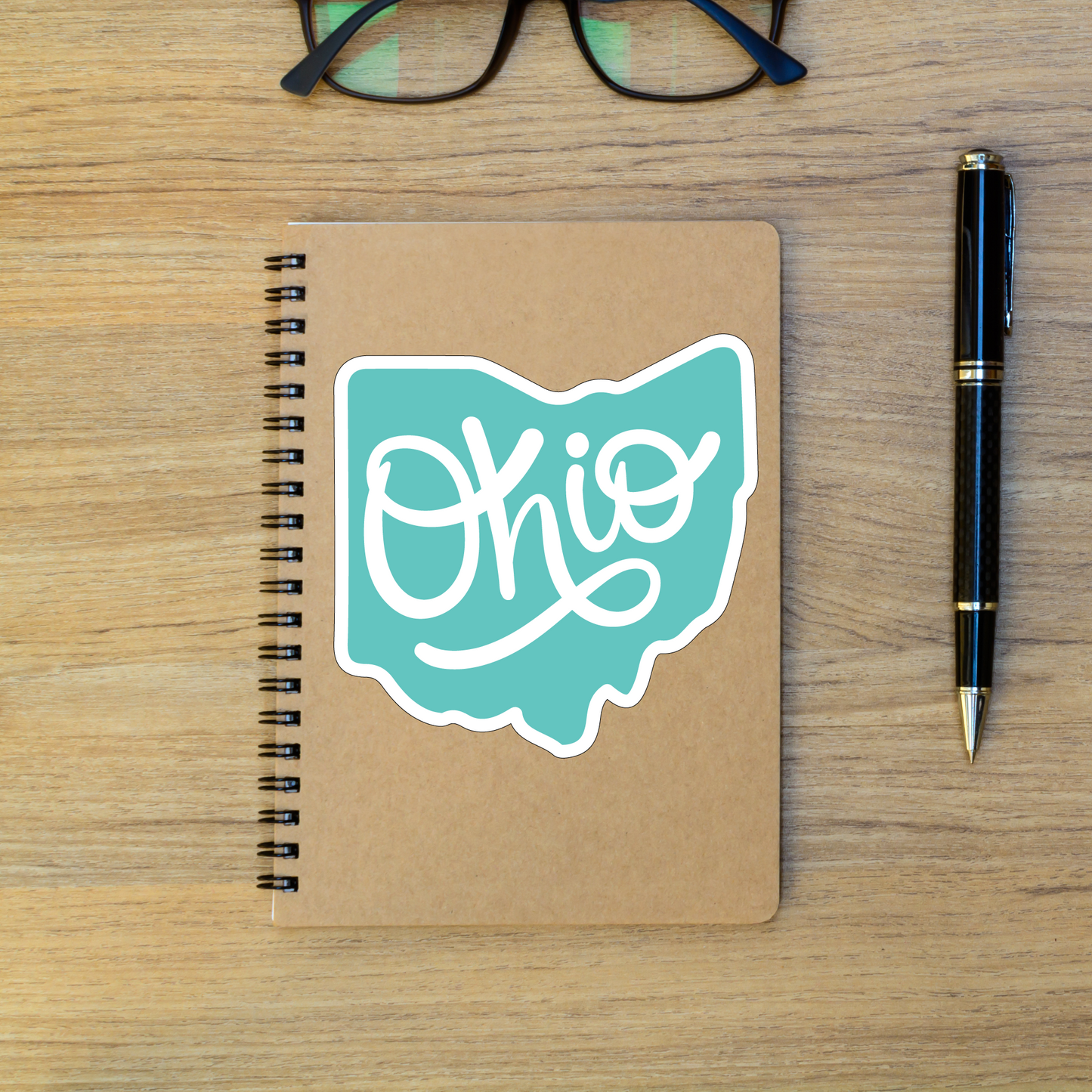 Teal Ohio Script Sticker